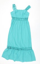 Omonsim Damen blau Polyester A-Linie Größe L quadratischer Ausschnitt Reißverschluss - Blumen Häkelschnitt