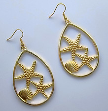 Muschel Seestern Ohrringe Gold plattiert Ohrhänger Edelstahl Maritim Handmade