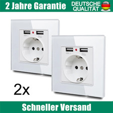 2 Steckdose mit 2 USB Lade-Buchse-Anschluss Ladegerät Unterputz UP Schutzkontakt