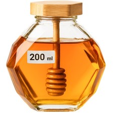 Honigglas 200 ml mit Bambusdeckel und Integriertem Honiglöffel – Stilvoll Servie