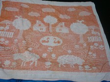 DDR Kinder Badetuch Frottee VEB Frottana  Schafe, Haus Schäfchen 88x93cm