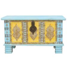 Shabby Chic Holztruhe Schatztruhe Truhe Kiste Indien Massiv Türkis Gelb 80cm 
