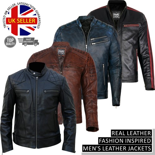 Herren echtleder bikerjacke - echtleder,