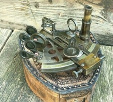 Messing Nautisch Navigators' Delight: 4.5 " Groß Sextant IN Original Leder Kiste