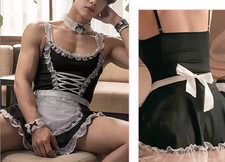 10 tlg. Kellnerin French Maid Fancy Kostüm Damen Herren Outfit Cosplay 80-90kg