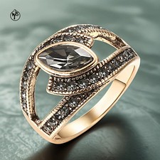 Ethnischer Boho-Ring mit großem grauem Zirkonia in Antikgold Vergoldet
