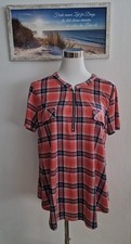 Tunika Bluse Shirt Damen Oberteile Lachs Rosa Weiß Blau XL kurz Arm 