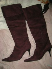 VINTAGE STULPEN Stiefel 40 Faux-Wildleder WEINROT Schleife 6cm Absatz EDEL SEXY