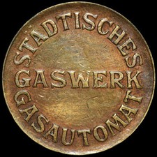 GASMARKE: GASAUTOMAT STÄDTISCHES GASWERK FALKENSTEIN IM VOGTLAND / SACHSEN.
