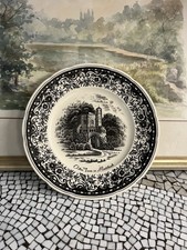 Antiker Villeroy Boch Mettlach Teller 19 Jhd Schwarz Turm von Mettlach 28 cm
