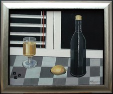 Stilleben mit Ei, Zitrone und Glas, Michaela Krinner 1915-2006 orig. Ölgemälde