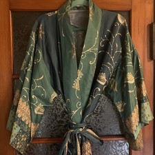 BASSETTI, Kimono Morgenmantel, grün -beige , S/M