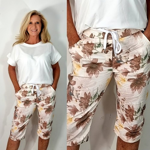 Damen caprihose blumenprint - caprihose,