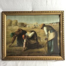 Antiker Druck nach Millet „Die Ährenleserinnen“ Holzrahmen goldfarben/Glas ~1920
