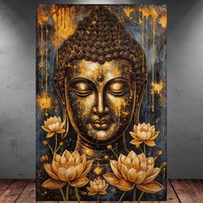 LEINWAND BILD ER XXL ABSTRAKT BUDDHA BLUMEN BUNT GOLD ZEN WAND POSTER P1841
