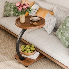 2-stufiger C-förmiger drehbarer Beistelltisch für Couch - kleiner Couchtisch