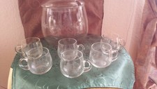 Bowletopf mit 6 Gläsern - Glas geschliffen