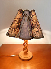 Vintage Tischlampe Buche Holz Handarbeit Skandinavisch Retro Jagdmotiv Landhaus