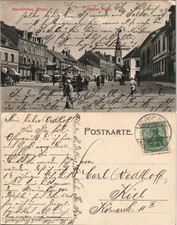 Ansichtskarte Neunkirchen (Saar) Oberer Markt, belebt - Geschäfte 1908