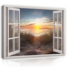 Leinwand Bilder Fenster Blick Strand Natur Meer Wandbild XXL Wohnzimmer Modern