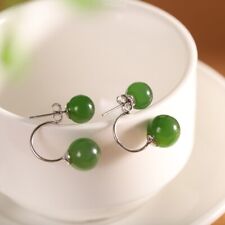 I03 Ohrring zwei Kugeln aus grüner Jade  Silber 925