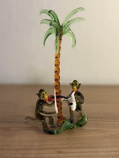  Lauscha Glas Figuren Gruppe Musikkapelle Affen Palme Jazz 60er Jahre H 16,5 cm