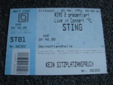 Sting-Altes Ticket-01.05.1991-Berlin-Gebrauchte Konzertkarte-Ex The Police