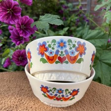 2x DDR Torgau Keramik Schüssel Heike Gr. 4 Blumen Herz Vogel VEB Ostalgie