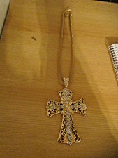 Damen Halskette Kreuz Modeschmuck Goldfarben NEU