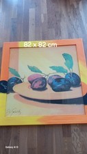 Wandbild XXL Pflaumen Gemälde unter Glas Holzrahmen Orange Gebr.