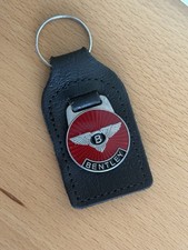 Schlüsselanhänger Bentley Emaille schwarz Echtleder Vintage