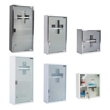 Medizinschrank Arzneischrank abschließbaraus Edelstahl 4 Fächer mit Glas