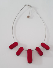 Mode-Collier Drahtkette 50 cm 5 Anhänger Capiz Muschel rot Glanz K 229 b