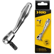 FELO Mini Vollmetall Bitratsche 98mm Knarre für 1/4" Bits + Stecknuss Adapter
