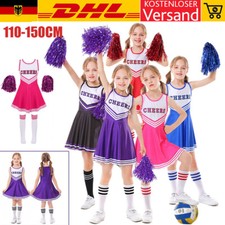 Cheerleader Kostüm Kinder Mädchen Cheerleadering Outfit Uniform mit Pompons Set