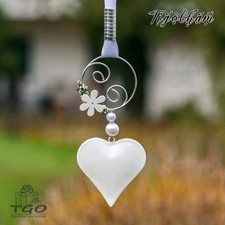 Fensterdeko Herz aus Metall weiß 10x70cm mit Perlen Aludraht-530769