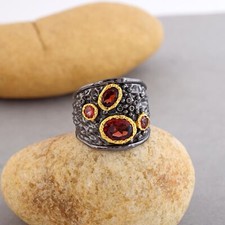 Ring Set Rot Granat Schwarz