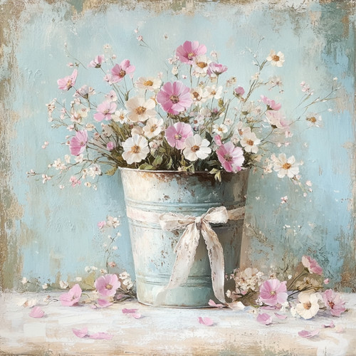 Wandbild wildblumen eimer - wandbild,
