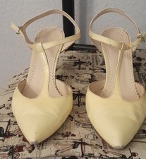 Schuhe Damen Gr. 39 Echt Leder Lackleder Elfenbein gebraucht Italy Handmade