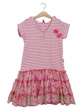 Pampolina Freizeitkleid Gr. 146 Pink Gestreift Blumen Rüschen Sommerkleid