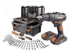 WORX Akku Schlagbohrmaschine WX371.5 + Box mit 55 Bits 20V, 2,0 Ah, 2xAkku