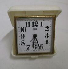 alter Reisewecker Baduf Uhr mechanisch Messing weißes Etui Vintage clock