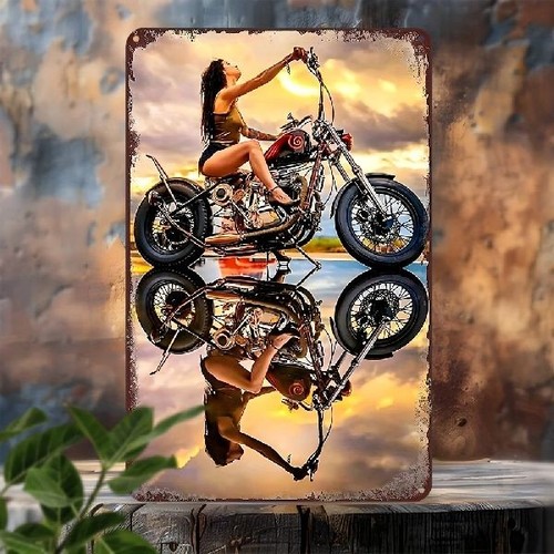 Blechschild frau girl biker - girl,