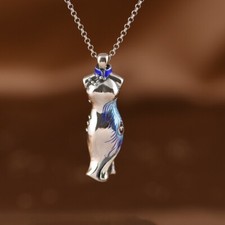 I05 Anhänger Kleid mit blauer Pfauenfeder Pfau Sterling Silber 925