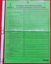 1 x Wartungs- und Inspektiontabelle für DEUTZ Schlepper D 2506-D 13006 -1.2.1976