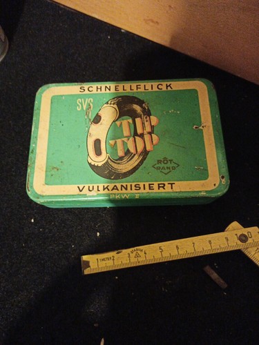 Vintage blechdose flickzeug - vintage,