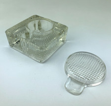 Vintage Tintenfass Glas mit Deckel eckig aus Sammlung aus der Vitrine