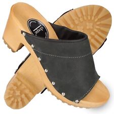 Damen Leder Clogs mit Absatz