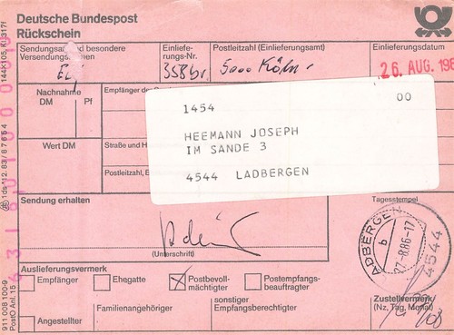 732311 bund rückschein aus - rückschein,
