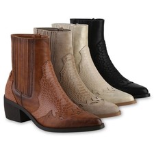 Damen Cowboy Boots Stiefeletten Spitze Holzoptikabsatz 841855 Schuhe 